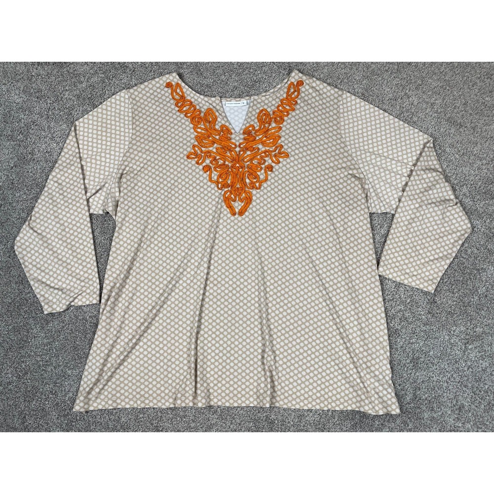 Susan Graver Shirt Womens 3X Wrinkle Free Stretch Embroidered Lagenlook Boho Top